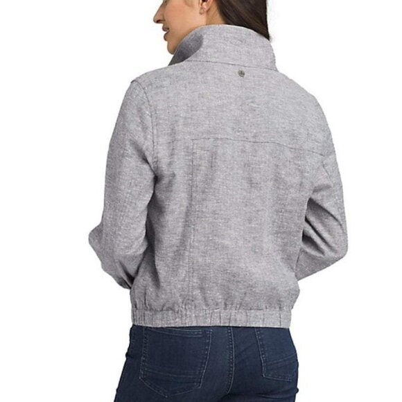 Prana Snider Chambray Snap Front Jacket XL‎ Blue Grey Hemp Tencel Bomber - Picture 2 of 9